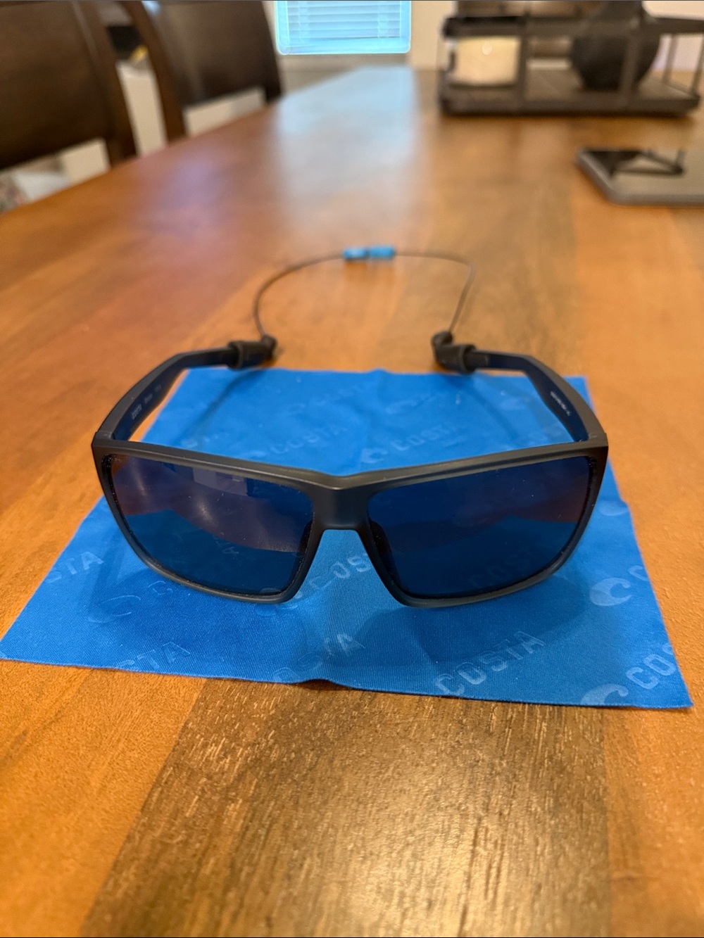 Costa Matte Black Sunglasses with Grey Lenses and Neck Cord